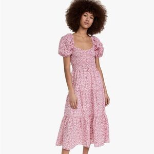 Moon River Pink Floral Puff-Sleeve Maxi Dress